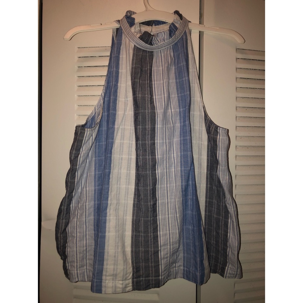 Striped Trapeze Top with Ruffle Neckline
